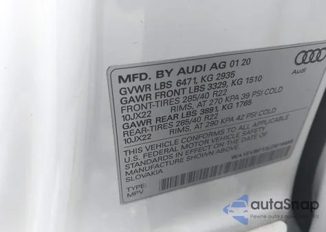 2020 Audi Q8 Premium Plus 55 Tfsi Quattro Tiptronic z USA, uszkodzony, nr VIN WA1EVBF13LD016459